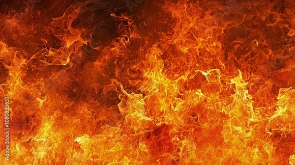 Fototapeta Create a powerful fire background with intense orange and red flames rising in dynamic, twisting patterns, filling the scene with warmth and energy.