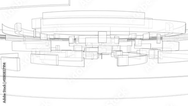 Fototapeta 3D circular pattern. Style wireframe model. Vector