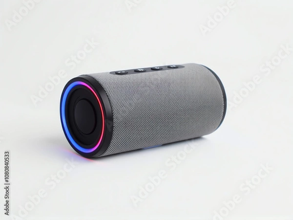 Fototapeta Modern portable Bluetooth speaker with light ring designed for outdoor and indoor music enjoyment