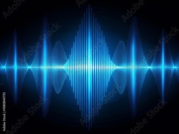 Fototapeta Vibrant Blue Digital Sound Wave Equalizer Visualizing Oscillating Audio Frequencies in a Stunning Display of Music Dynamics Against a Dark Background