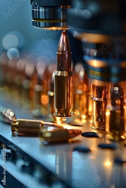 Fototapeta Ballistics examination: bullet analysis in a minimalist lab with a focus on accuracy