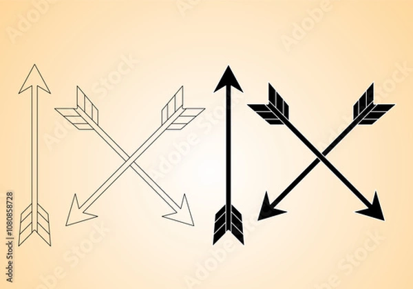 Obraz arrow set, black and white crossed arrows in green gradient background. outline silhouette arrow icon