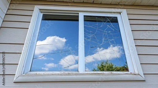 Obraz Broken Window with Sky Reflection