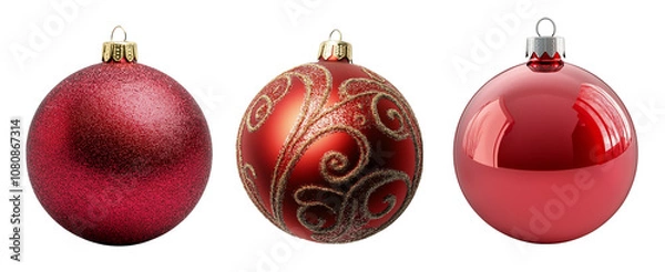 Fototapeta Set of red Christmas baubles isolated on transparent background 01