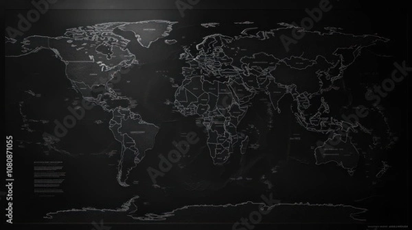 Obraz World Map Outline in Black and White