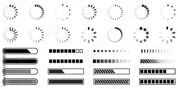 Fototapeta Loading icons progress bar Buffer loader or preloader loading bar signs download upload progress sign symbol buttons