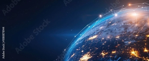 Fototapeta Global technology and telecommunication network interface Complexity graphs analytical in technology background Bright neon dark