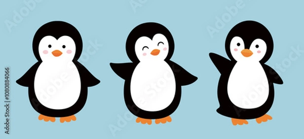 Obraz Set of cute penguins. Flat style vector illustration.