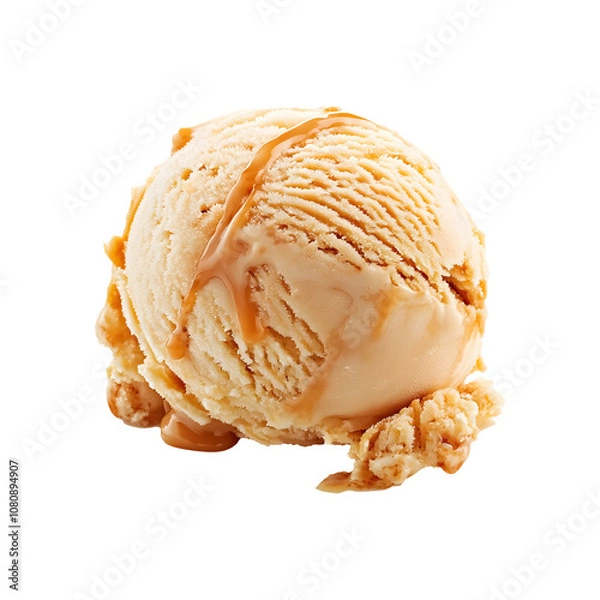Fototapeta scoop of caramel ice cream isolated on transparent background 