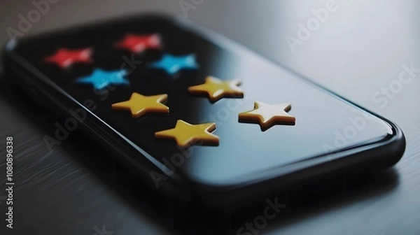 Obraz Five Golden Stars: A Smartphone's Gleaming Feedback