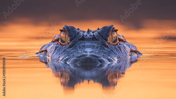 Fototapeta Crocodile Lurking in the Sunset