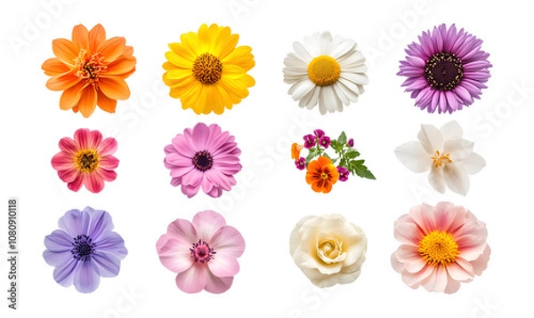 Obraz Selection of various beautiful flowers on a transparent background. isolated background.