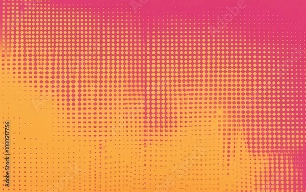 Fototapeta An abstract orange and pink gradient background featuring halftone dots, created in the style of vector illustration with flat design elements. 