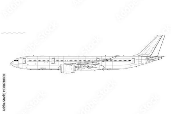 Fototapeta Airbus A330-900 NEO. Vector drawing of wide-body long range airliner. Side view. Image for illustration and infographics.