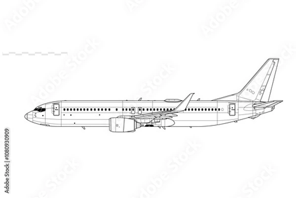Fototapeta Boeing 737-800 Next Generation. Vector drawing of narrow-body jet airliner. Side view. Image for illustration and infographics.
