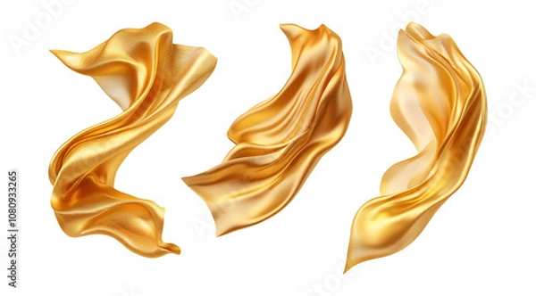 Obraz Set of flying luxurious golden silk on a transparent background. isolated background.