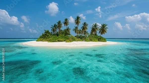 Obraz Vacation on a deserted tropical island with clear blue waters.