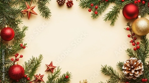 Fototapeta Christmas decor background with space for text and festive elements.