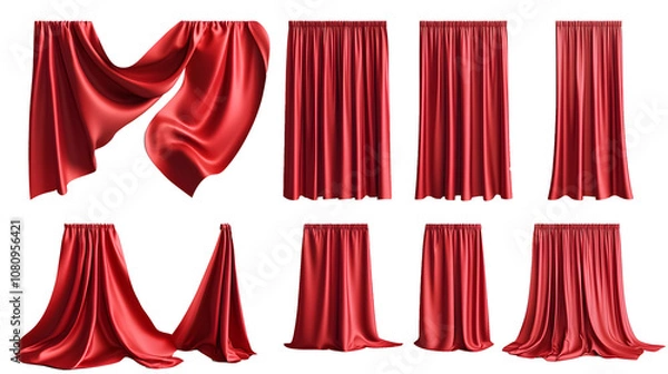Obraz Set of realistic red curtains on a transparent background. isolated background.