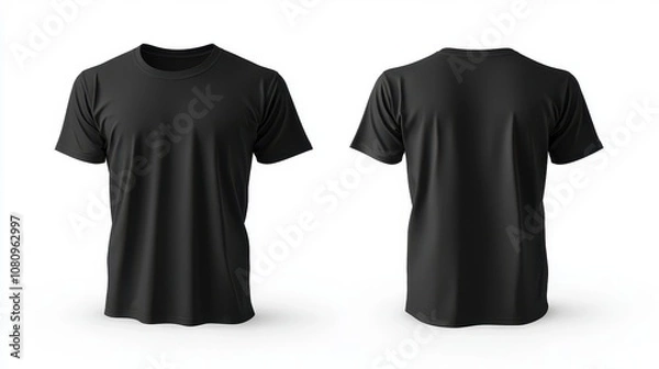 Fototapeta Blank T-shirt color black template front and back view on a white background for apparel design mockups.