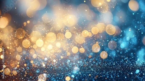 Fototapeta Blue and gold abstract background with bokeh effects for New Year s Eve celebrations.