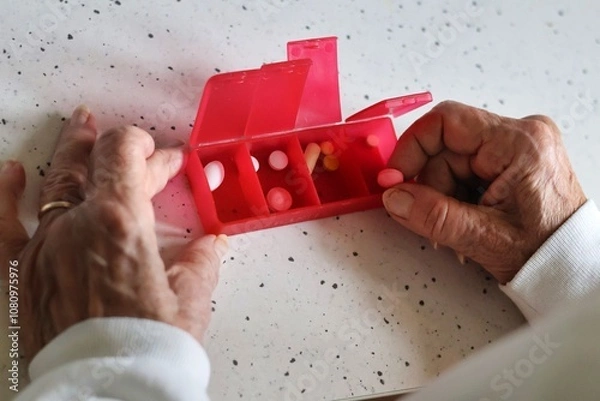 Obraz Daily pill sorting box; Being sick; Taking medications