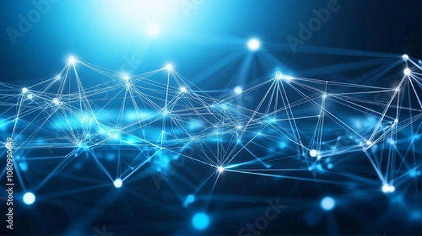 Fototapeta A blue-hued image that displays a network of nodes and connections.