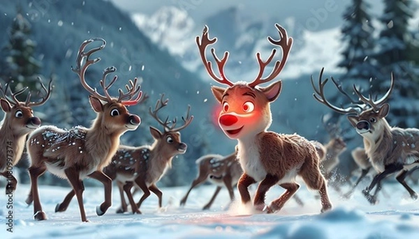 Obraz Rudolph Playing with the Other Reindeer