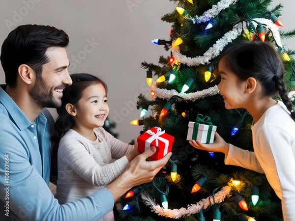 Obraz Dad and daughters change gift