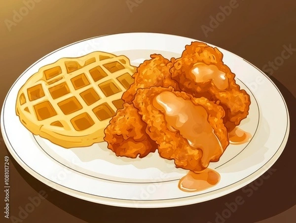 Fototapeta Crispy Fried Chicken and Waffle Dish