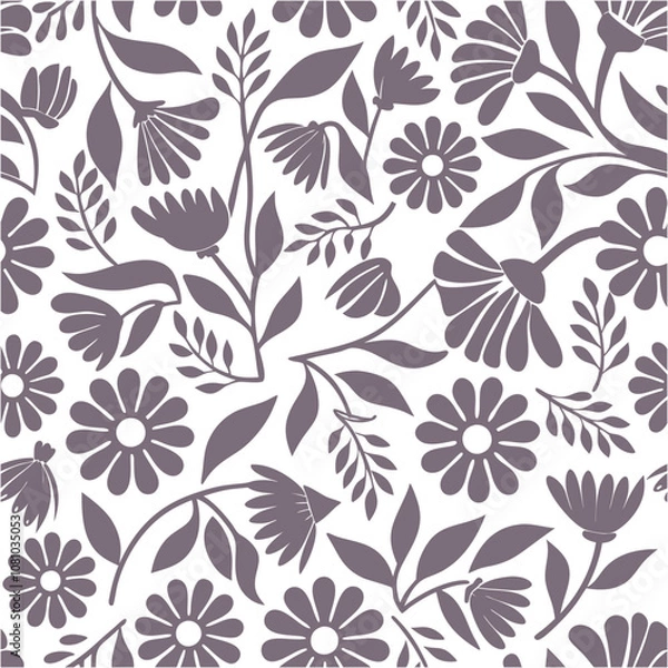 Obraz Silhouette flowers seamless pattern. leaves and flowers. Botanical style. Floral silhouettes. black and white.