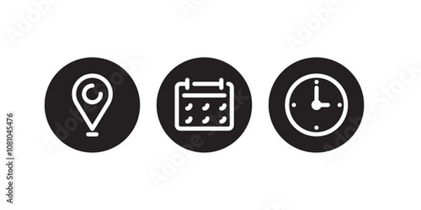 Fototapeta Location, date and time line icons