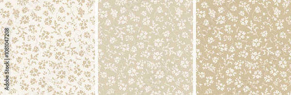Obraz Floral seamless pattern design, hand drawn set of digital paper, wallpaper, reapeating vector background with elegant cute flowers and floral branches.