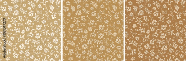 Obraz Floral seamless pattern design, hand drawn set of digital paper, wallpaper, reapeating vector background with elegant cute flowers and floral branches.