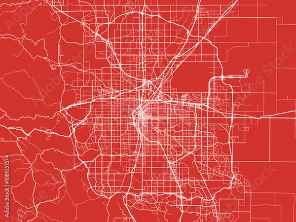 Fototapeta Christmas Map of Denver Colorado, USA in Snowy White on Festive Red Background.