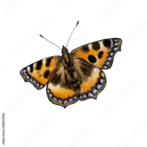 Fototapeta Monarch butterfly, watercolor illustration On a white background. Insects with wings. For flower decorations, bouquets, postcard design, sticker, typography printing