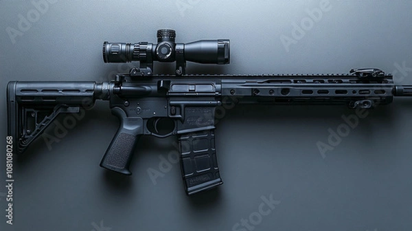 Obraz Detailed tactical assault rifle with advanced mounted scope