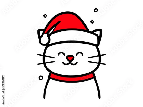 Obraz Cute cat with Santa hat and scarf