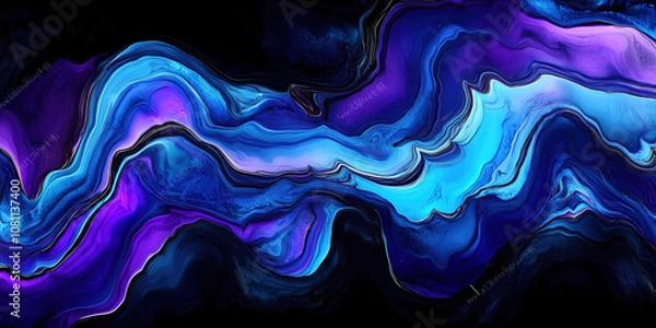 Obraz Colorful alcohol ink texture waves with bright neon colors wallpaper background for print on black backdrop