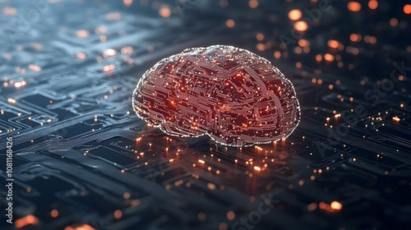 Obraz Artificial Intelligence Brain on Circuit Board, technology, computer, digital, network, neural network