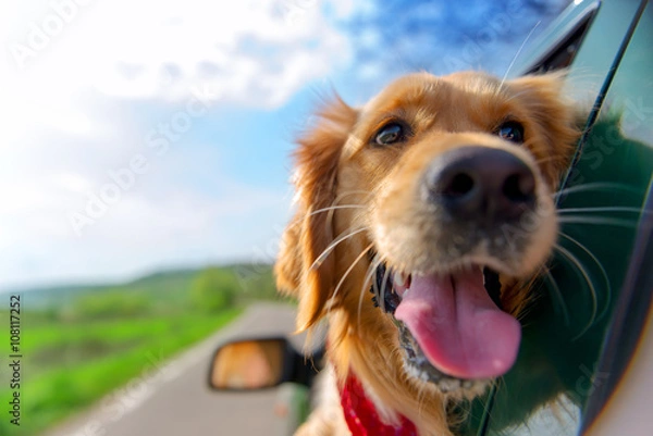 Fototapeta Golden Retriever Patrząc Z Okna Samochodu