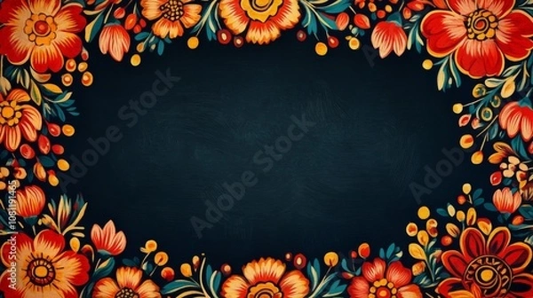Obraz Background with a frame for text in Ukrainian folk ethnic style