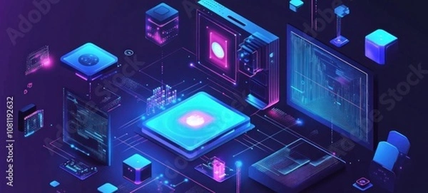 Fototapeta Cyberpunk Tech: Futuristic Digital Network and System Architecture