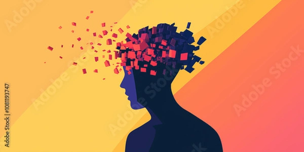 Fototapeta Colourful image of head disintegrating into pixel particles