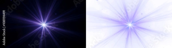 Obraz a bright, star-like light effect radiating from the center, on black or transparent alpha background