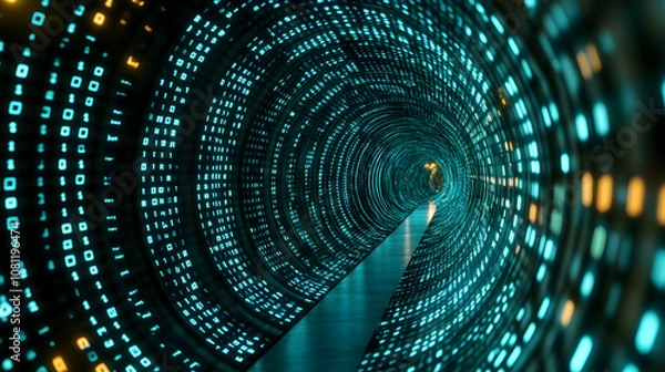 Fototapeta Digital Data Tunnel, binary code, 0s and 1s, technology, futuristic, cyberspace