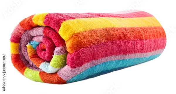 Obraz vibrant bright rolled beach towel isolated on transparent background 