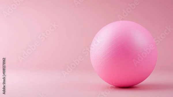 Fototapeta Soft and Gentle Pink Exercise Ball Isolated on Light Pink Background for Fitness, Wellness, and Interior Design Concepts in Minimalist Style