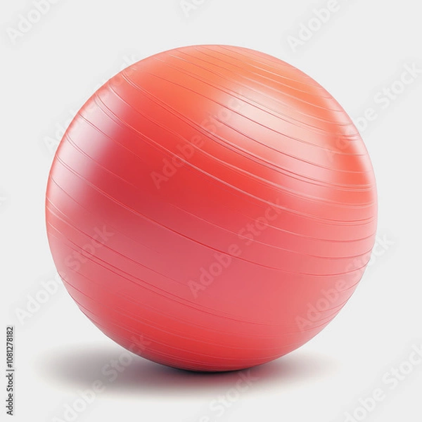 Fototapeta Bright Red Exercise Ball on a Light Background for Fitness and Rehabilitation, Ideal for Home Workouts, Gym Training, and Physiotherapy Sessions