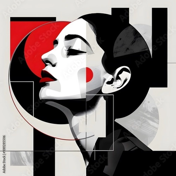 Fototapeta Trendy abstract image of woman in vintage minimalistic geometric elements